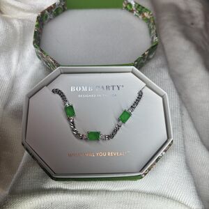 bomb party Lab created peridot genuine quartz rhodium plating